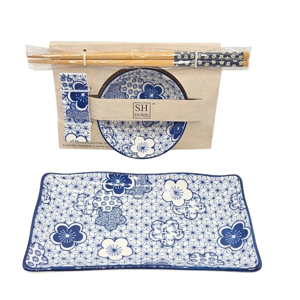 SH Home 5pc Floral Ceramic Sushi Plate Set 11